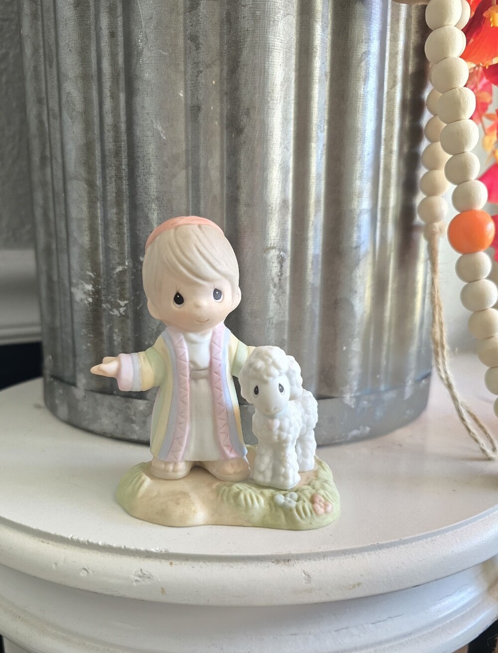 Precious Moments Pastel Shepherdess Figurine in Pink, Cream, Green